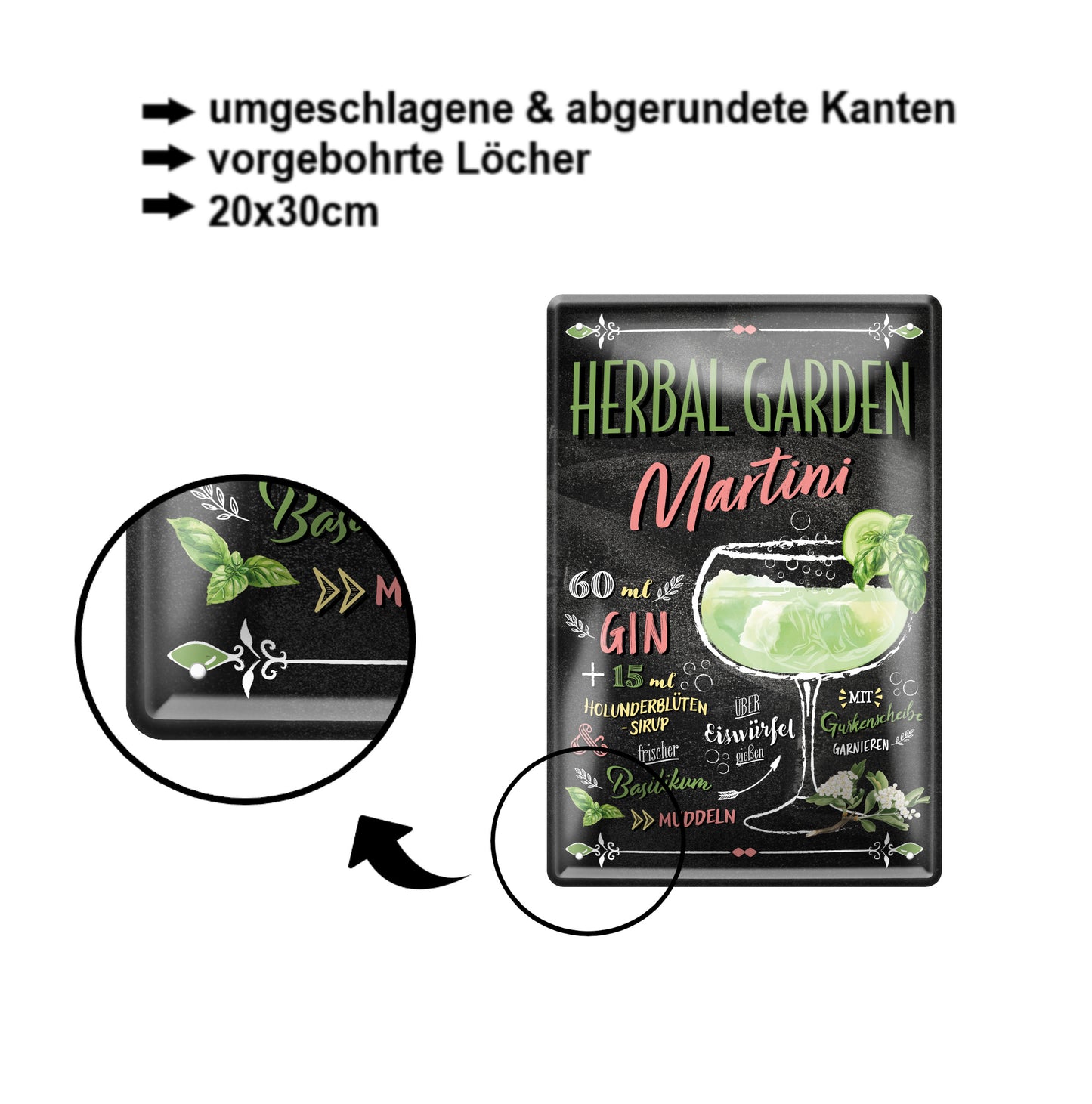 Blechschild ''Herbal Garden Martini'' 20x30cm