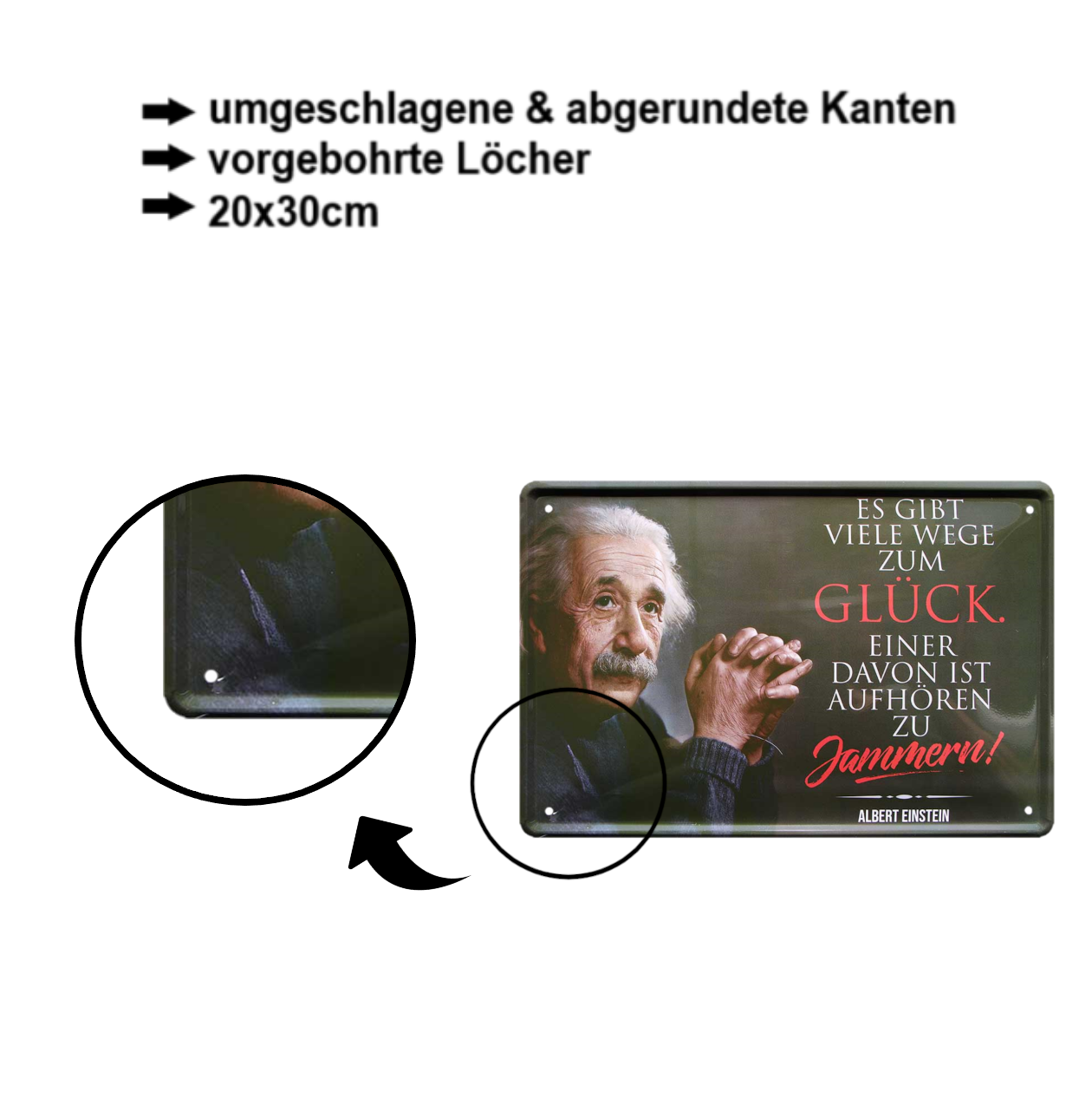 Blechschild ''Es gibt viel Wege zum Glück (Einstein)'' 20x30cm