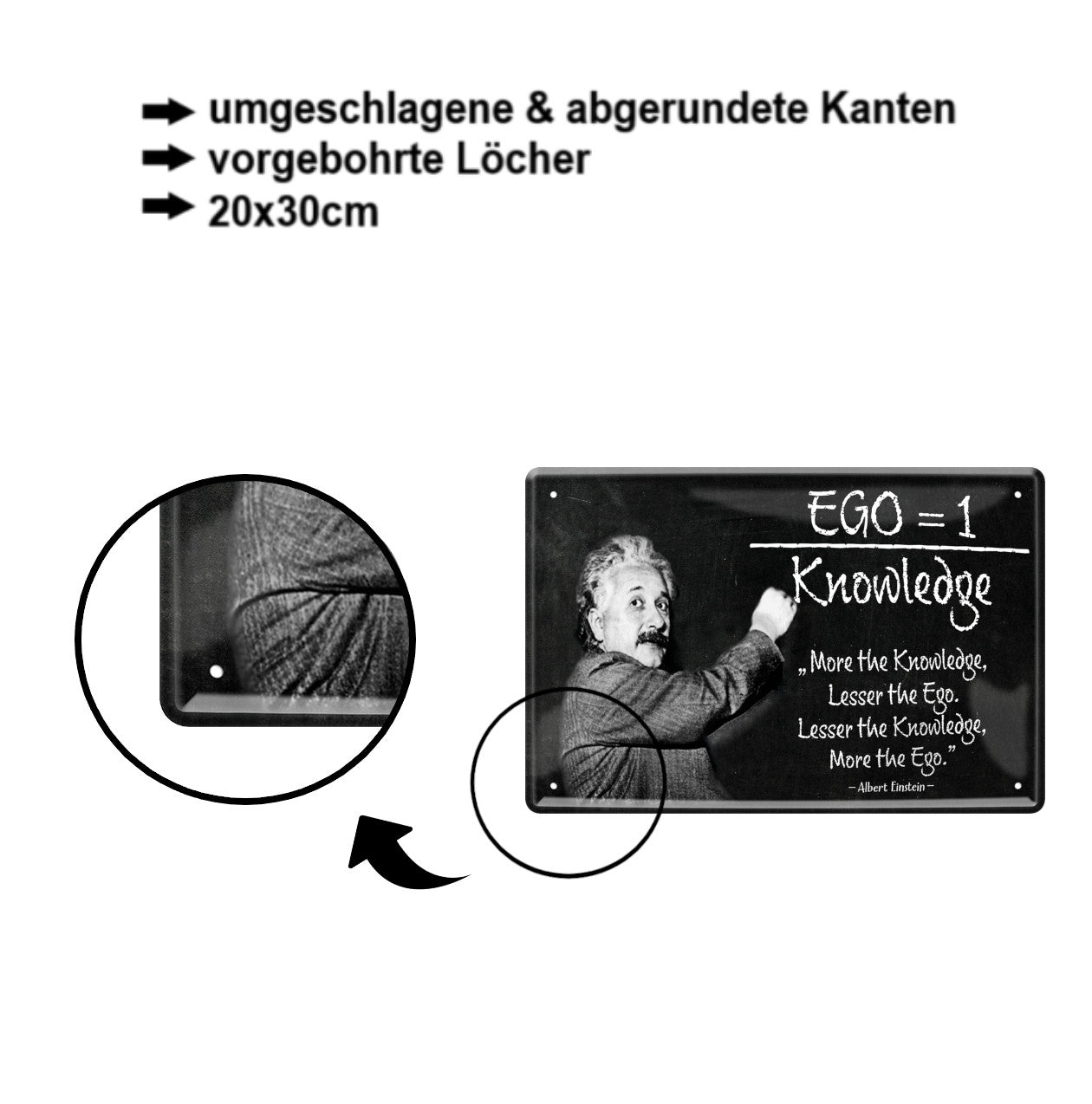 Blechschild ''Ego=1 Knowledge (Einstein)'' 20x30cm