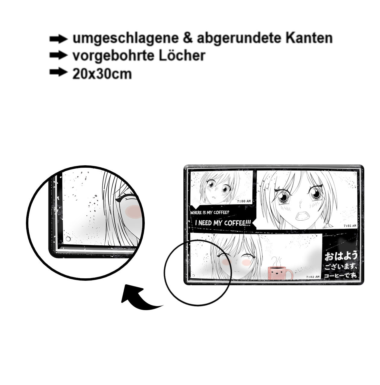 Blechschild ''I need my Coffee Comic'' 20x30cm