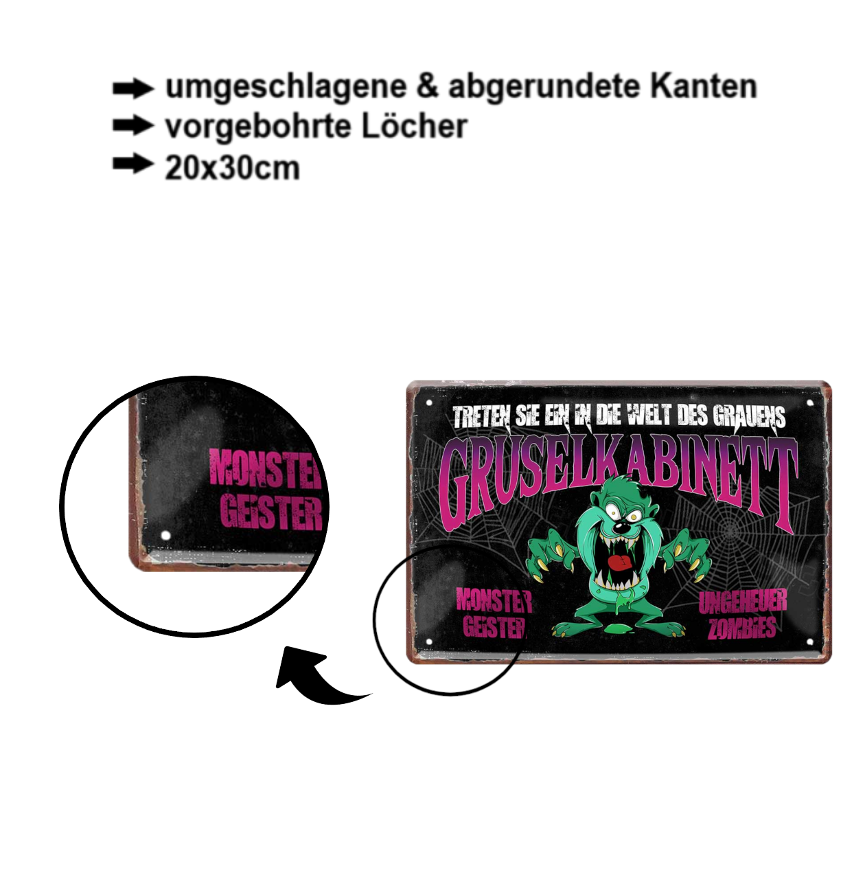 Blechschild ''Gruselkabinett (Monster)'' 20x30cm