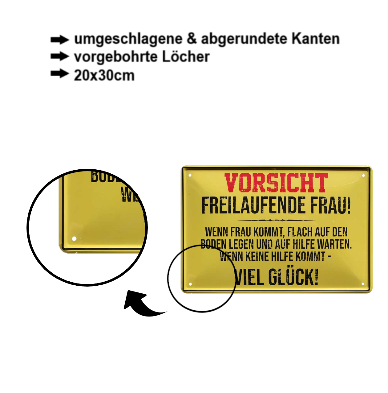 Blechschild ''Vorsicht freilaufende Frau'' 20x30cm
