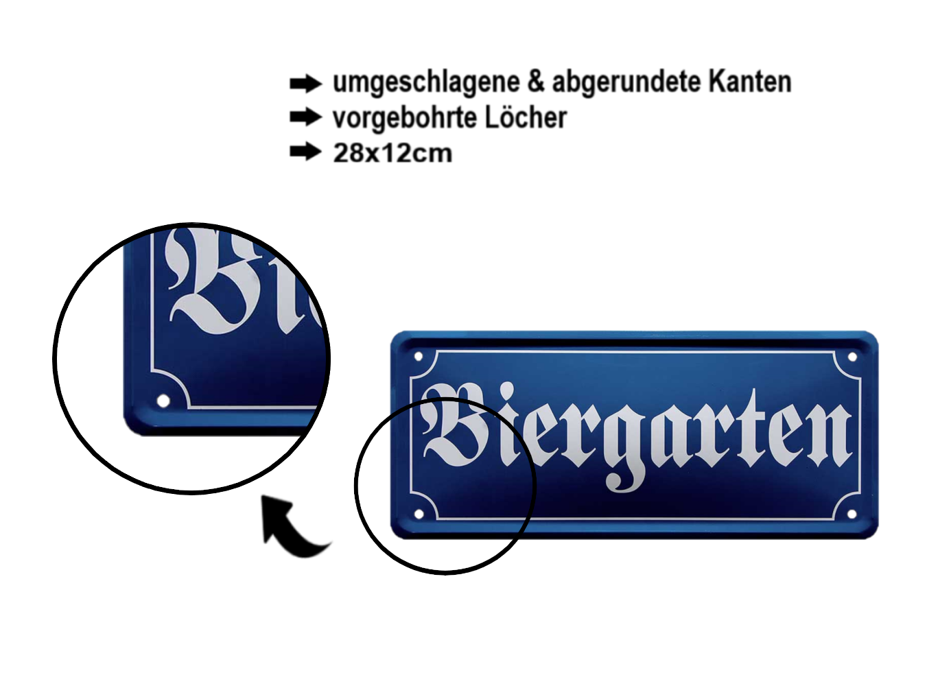 Blechschild ''Biergarten (altdeutsche schrift)'' 28x12cm