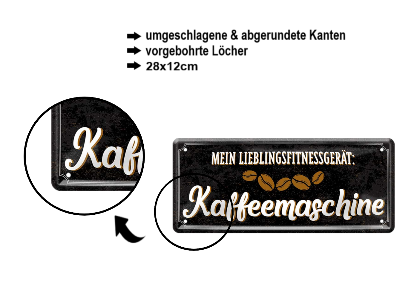 Blechschild ''Mein Lieblingsfitnessgerät Kaffeemaschine'' 28x12cm