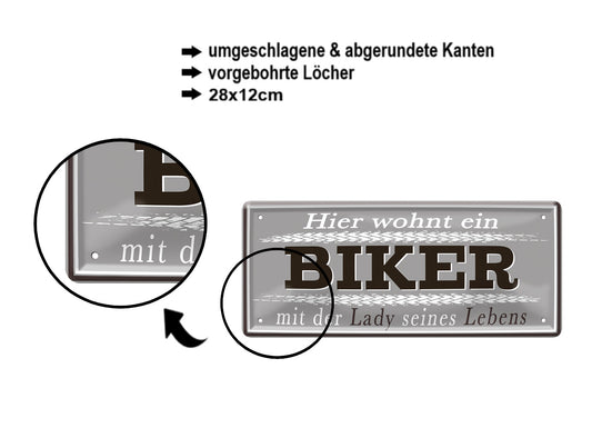 Blechschild ''Hier wohnt ein Biker'' 28x12cm