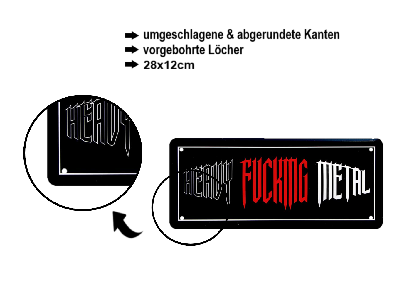 Blechschild ''Heavy fucking metal'' 28x12cm