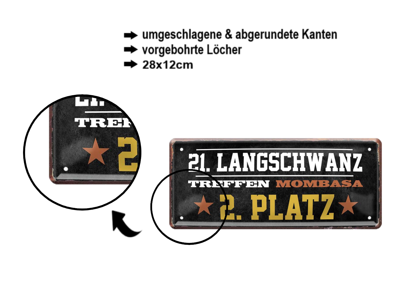 Blechschild ''21. LangschwanzTreffen Mombasa 2. Platz'' 28x12cm