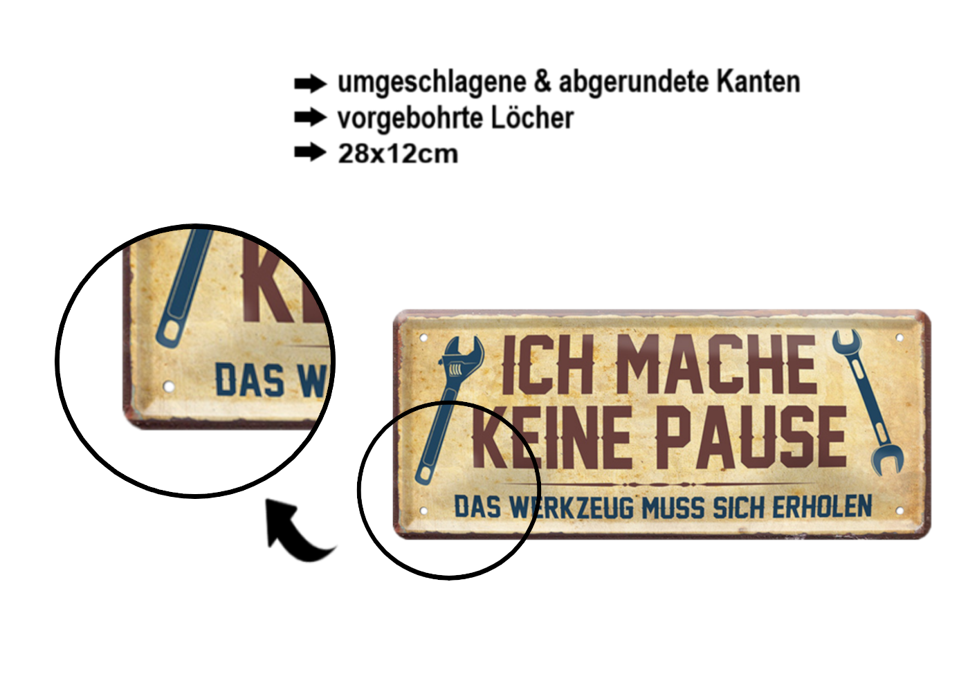 Metal sign ''I don't take a break. The tool must recover'' 28x12cm