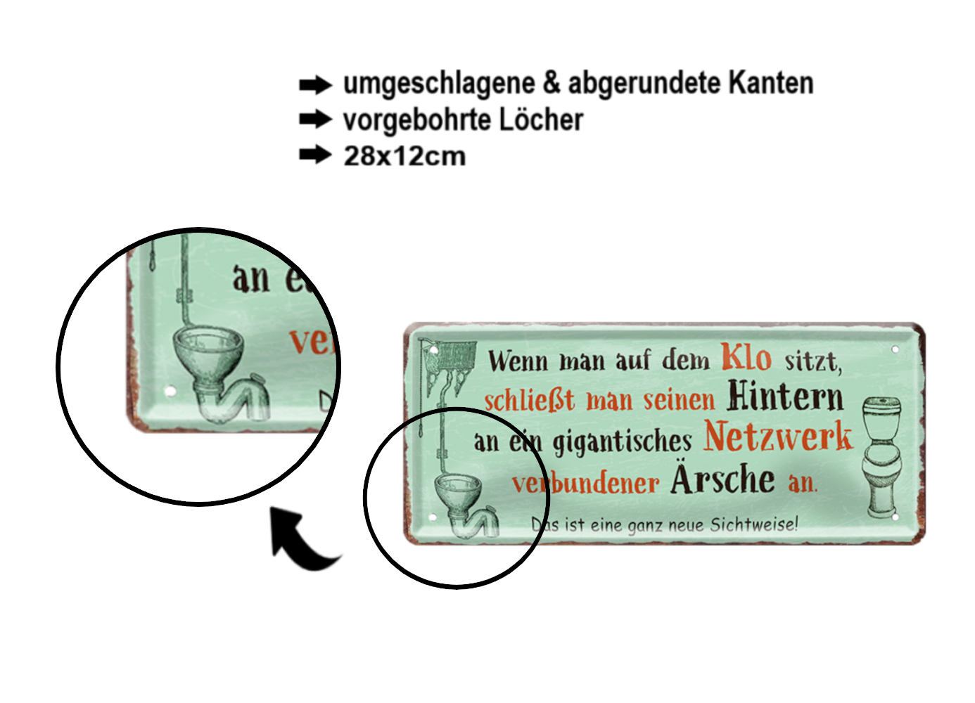 Blechschild ''Wenn man auf dem Klo sitzt'' 28x12cm