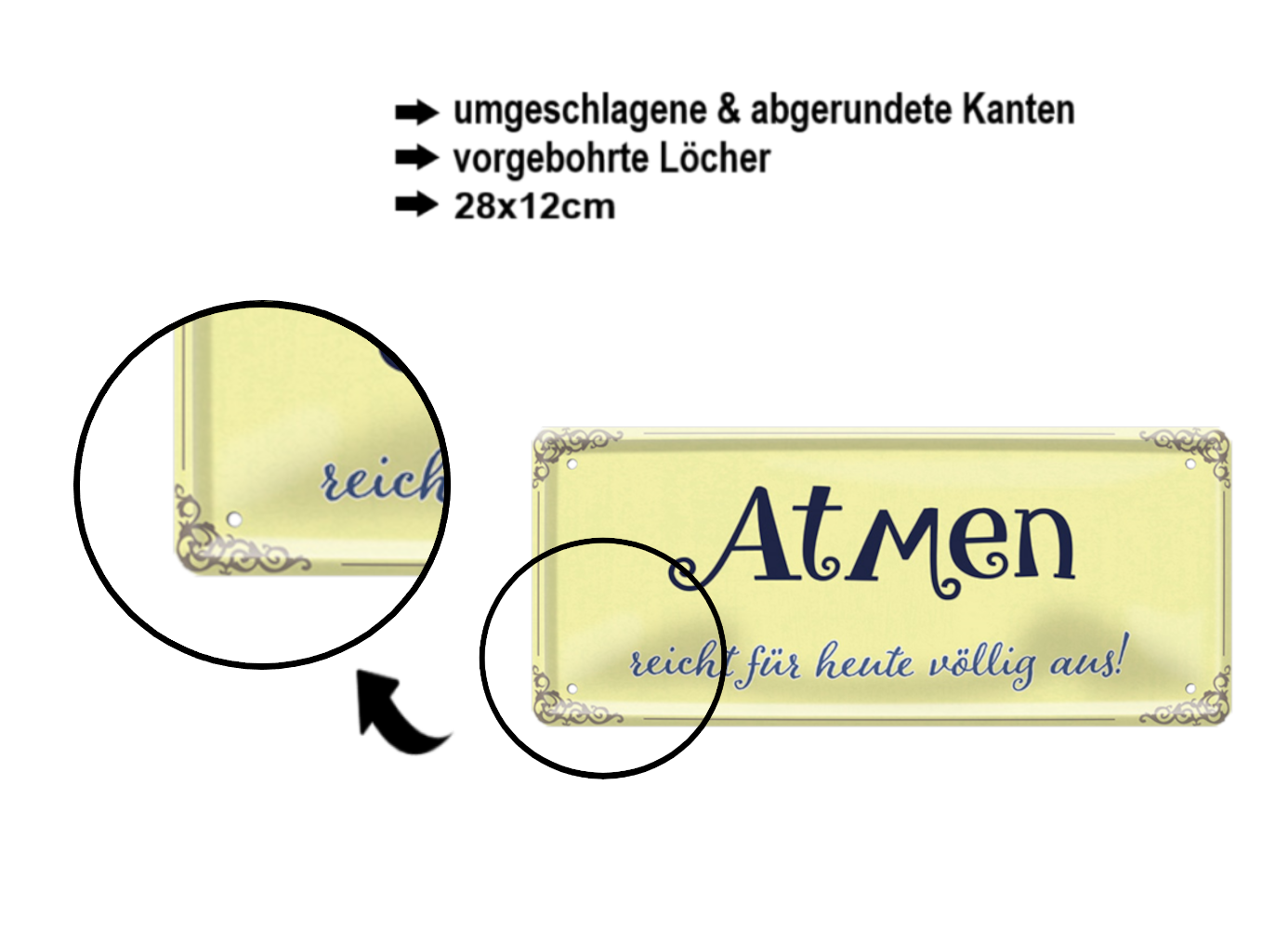 Tin sign ''Breathing is enough for today'' 28x12cm