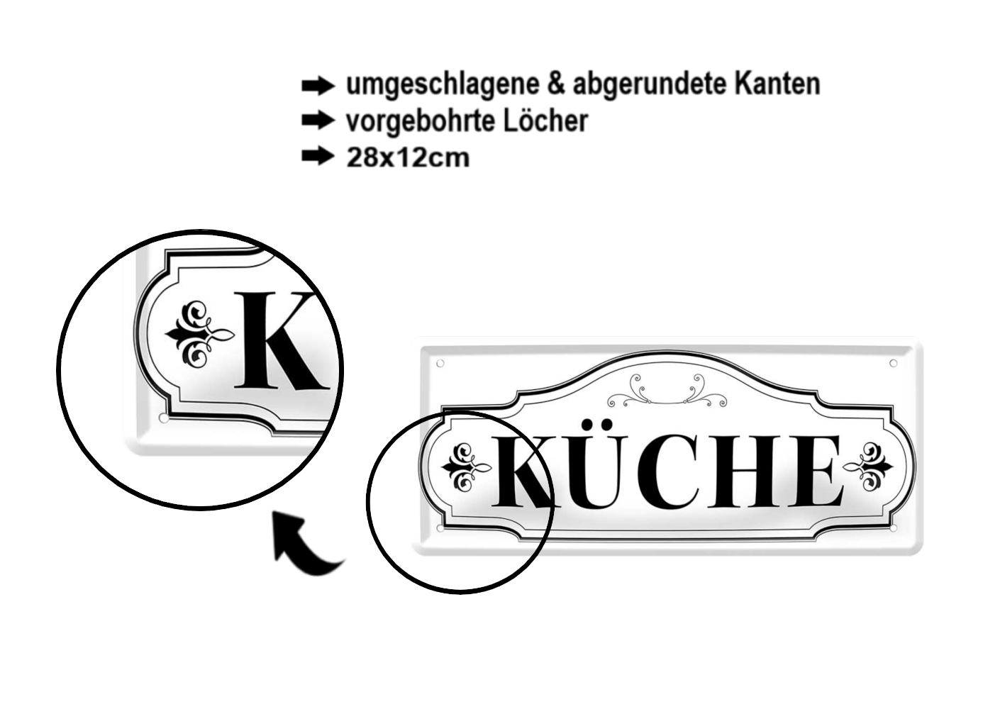 Blechschild ''Küche'' 28x12cm