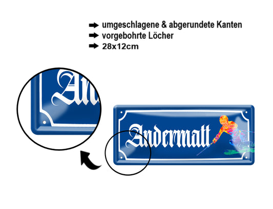 Blechschild ''Andermatt (ski)'' 28x12cm