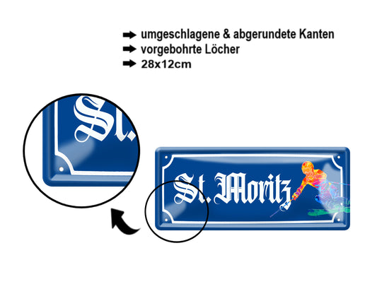 Blechschild ''St. Moritz (ski)'' 28x12cm