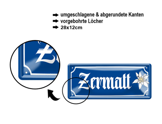 Blechschild ''Zermalt (blume)'' 28x12cm
