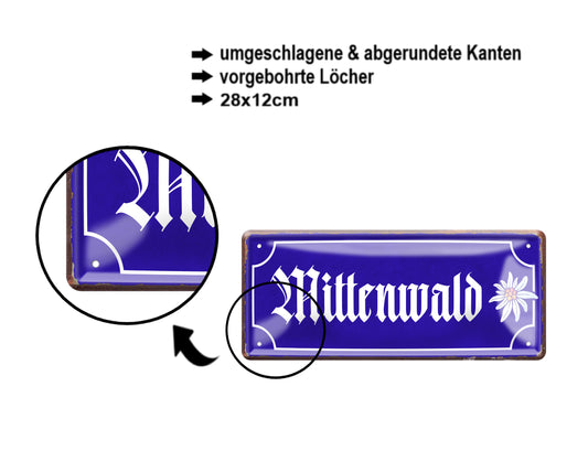 Blechschild ''Mittenwald'' 28x12cm