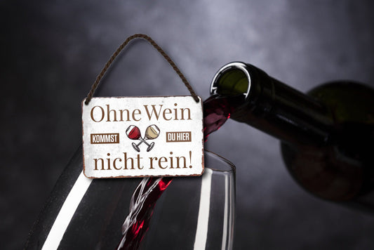 Blechschild ''ohne Wein kommst du hier nicht rein'' 18x12cm