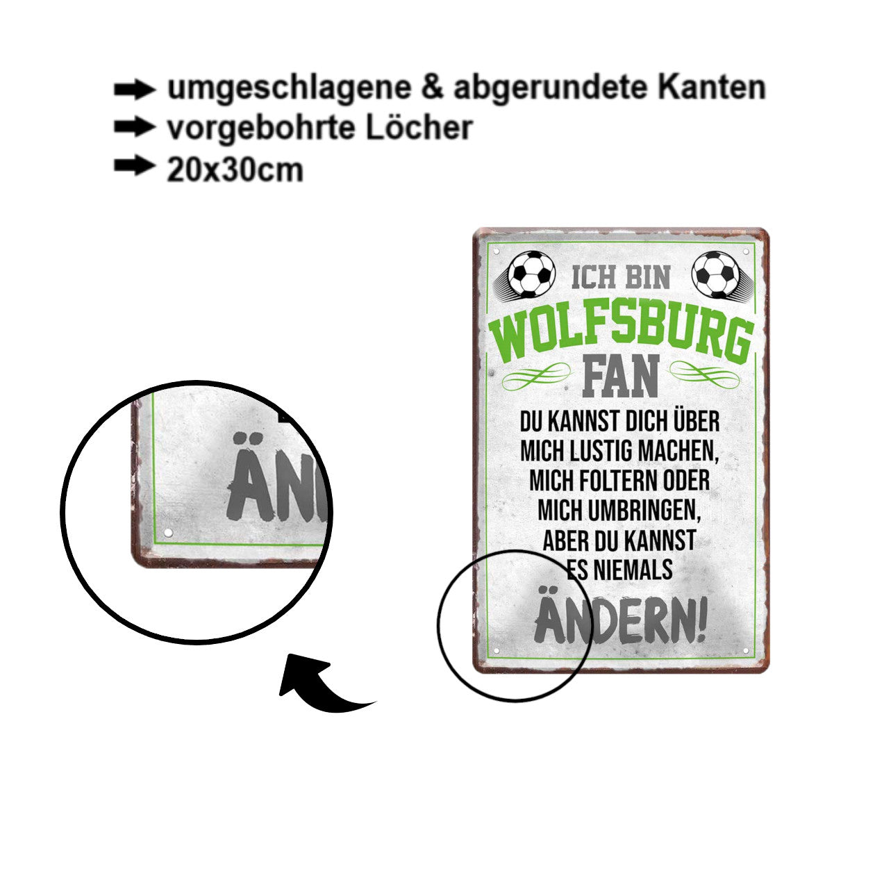 Blechschild ''Wolfsburg Fan ´20'' 20x30cm