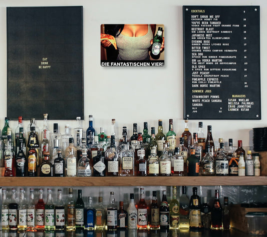 Blechschild ''Die fanta Vier (Pizza Brüste Bier)'' 20x30cm