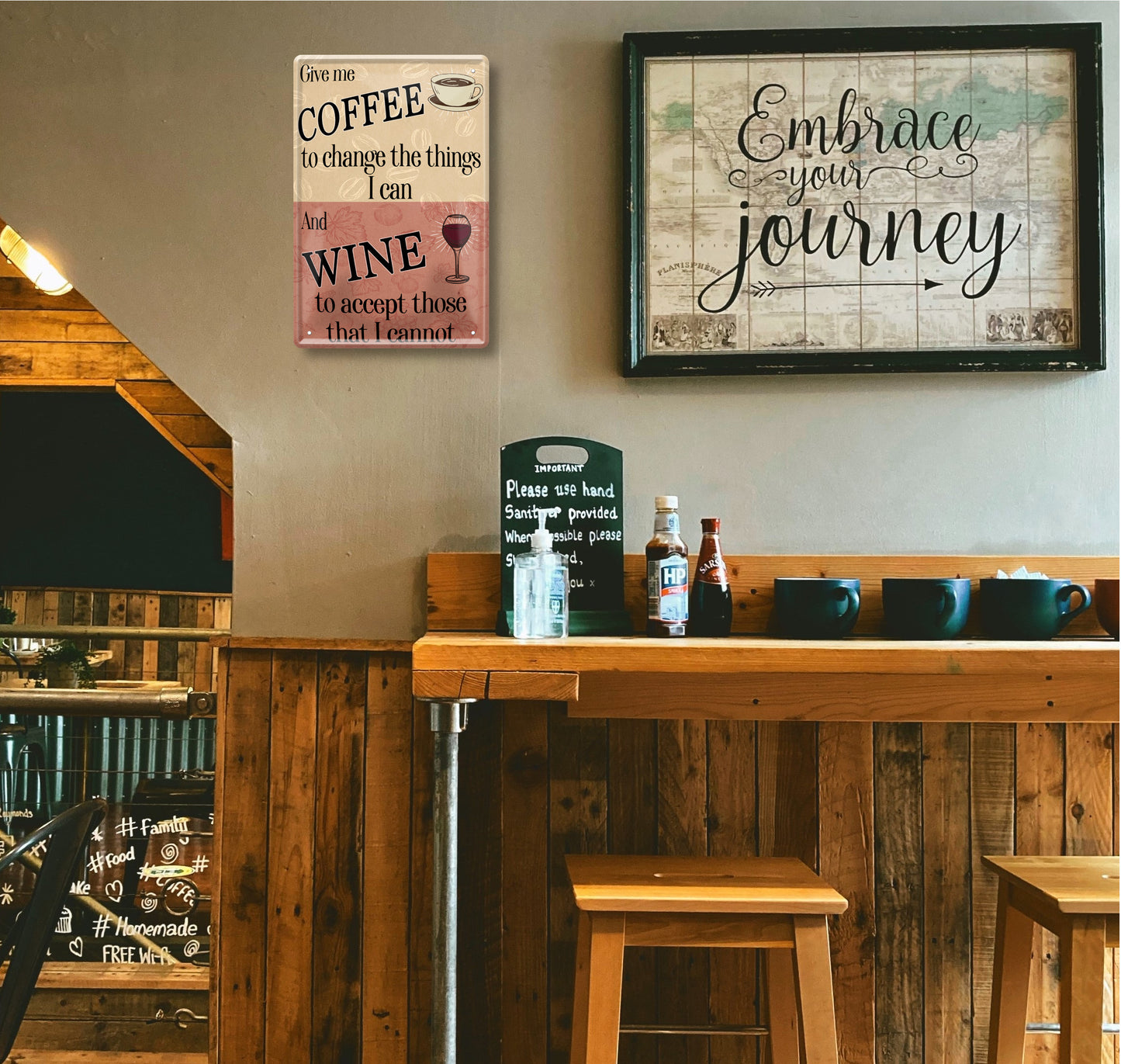 Blechschild ''Give me Coffee and Wine'' 20x30cm