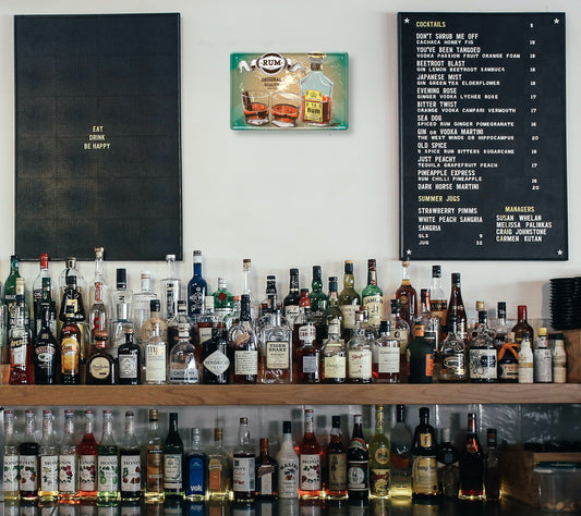 Blechschild ''Rum (Flasche, 2 Gläser)'' 20x30cm