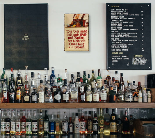 Blechschild ''Wer Bier nicht liebt und Weib Knödel'' 20x30cm