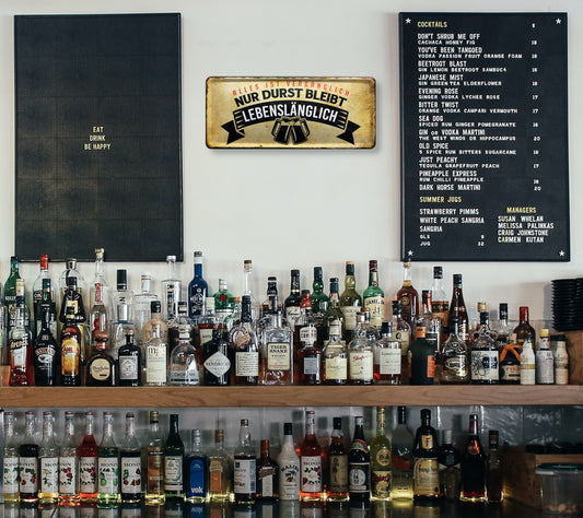 Blechschild ''Nur Durst bleibt lebenslänglich'' 28x12cm