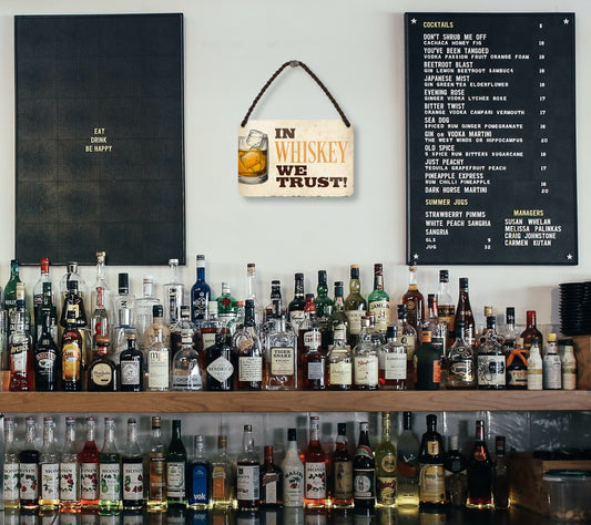 Tin sign "In Whiskey we trust" 18x12cm
