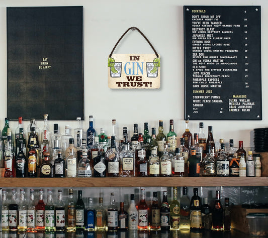 Tin sign "In Gin we trust" 18x12cm