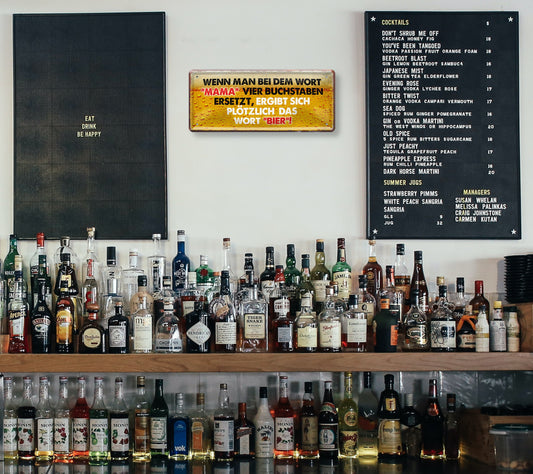 Tin sign ''For Mama, four letters replace beer'' 28x12cm