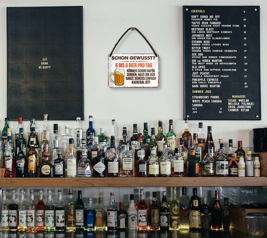 Blechschild ''Schon gewusst. 6 bis 8 Bier pro Tag'' 18x12cm