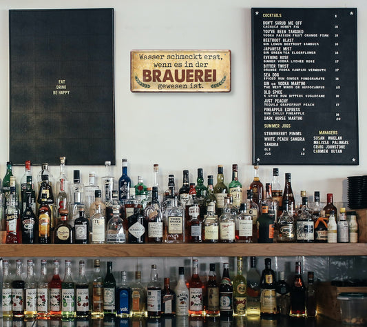 Blechschild ''Wasser schmeckt erst, wenn es in der Brauerei gewesen ist'' 28x12cm