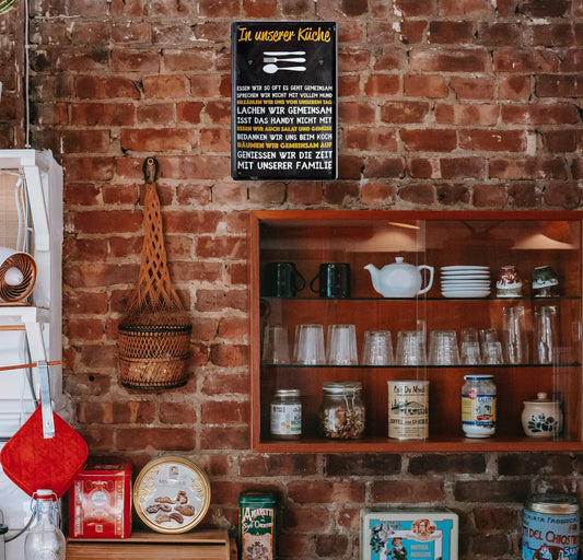 Blechschild ''In unserer Küche ess wir so oft es geht gemeinsam'' 20x30cm