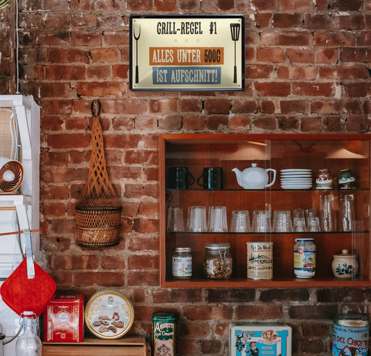 Blechschild ''Grill-Regel #1 unter 500g ist Aufschnitt'' 20x30cm