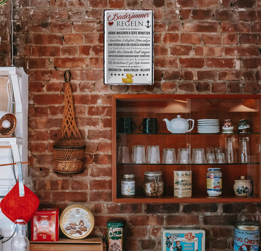 Blechschild ''Badezimmer Regeln. Hände Waschen&Seife benutzen'' 20x30cm