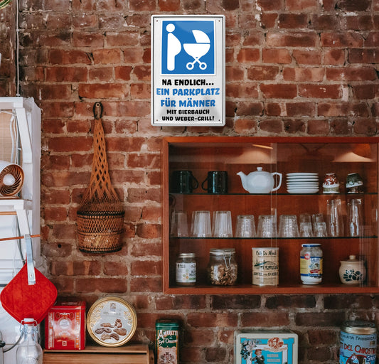 Blechschild ''Ein Parkplatz für Männer Bierbauch'' 20x30cm