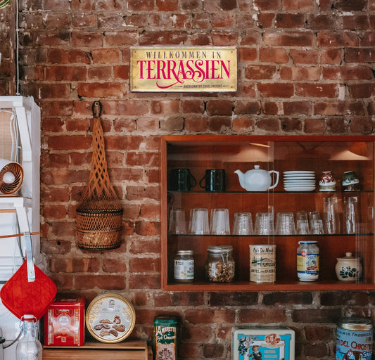 Blechschild ''Willkommen in Terrassien'' 28x12cm