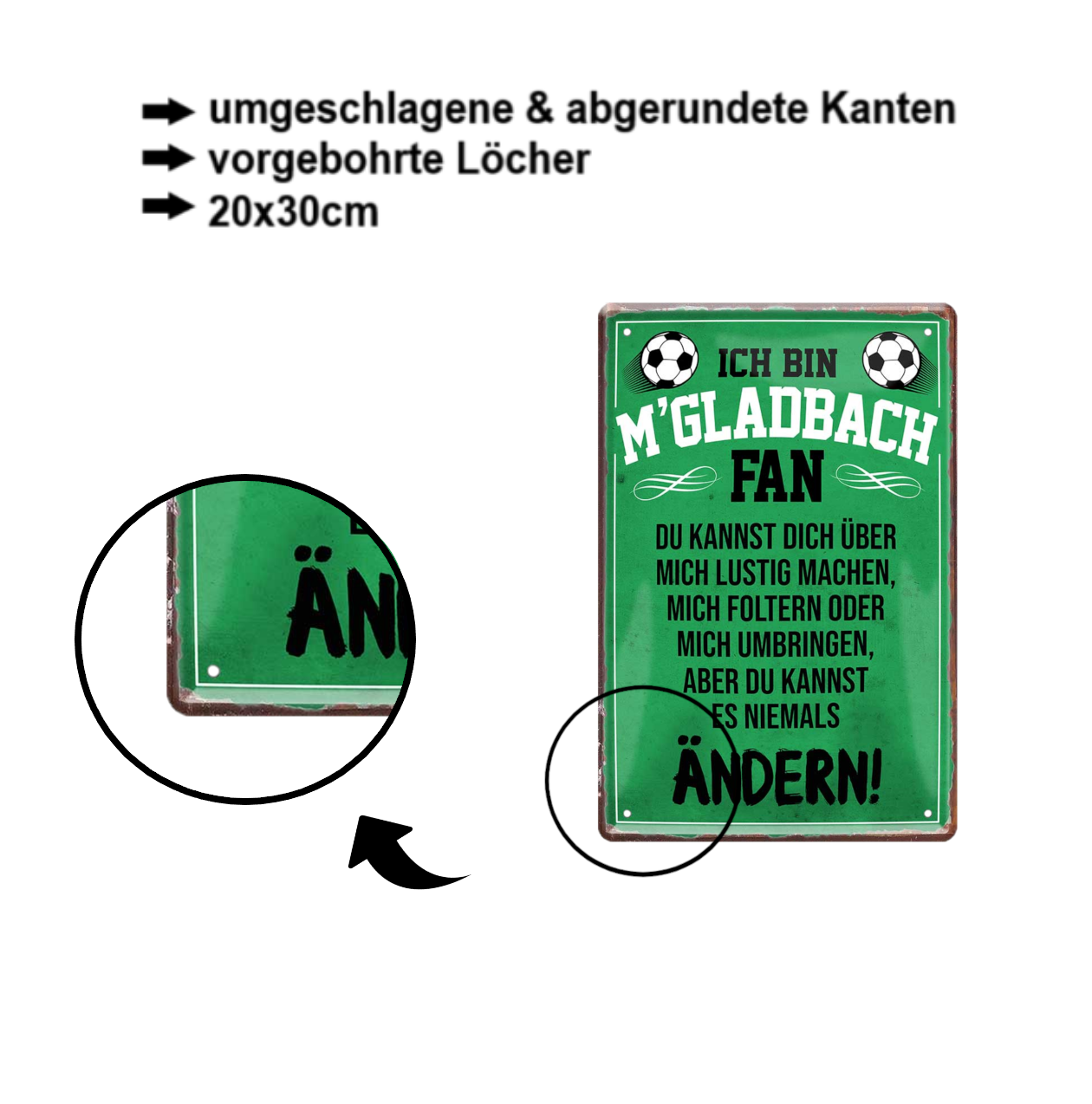 Blechschild ''M´Gladbach Fan ´20'' 20x30cm