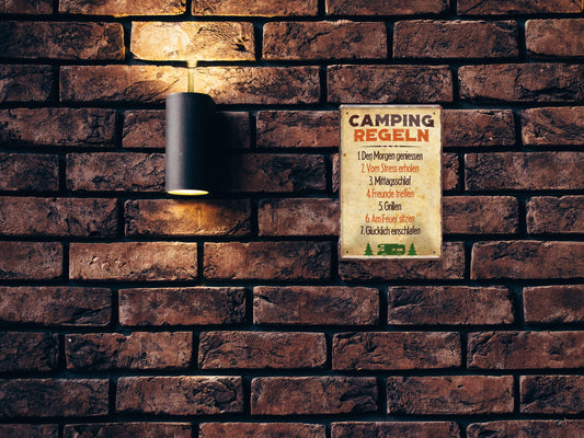 Blechschild ''Camping Regeln. 1. Den Morgen genießen.. '' 20x30cm