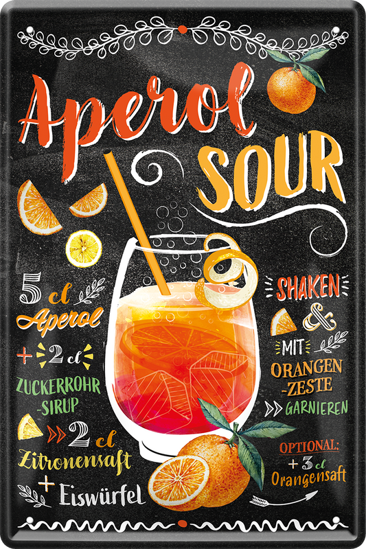 4252024214826 Schilderstore24 ''Aperol Sour'' Schilderstore24 Blechschilder sind perfekt als Geschenk zu Weihnachten, Geburtstage, Feiern, Partys, Grillabende, Namenstag, Feiertag, Mädelsabend, Hochzeit. Jederzeit stilvoll im Wohnzimmer, Partykeller, Garage, Praxis, Büro, Café, Hauseingang Alkohol Cocktail Likör Sekt Getränk Alkohol promille schnaps saufen cocktails