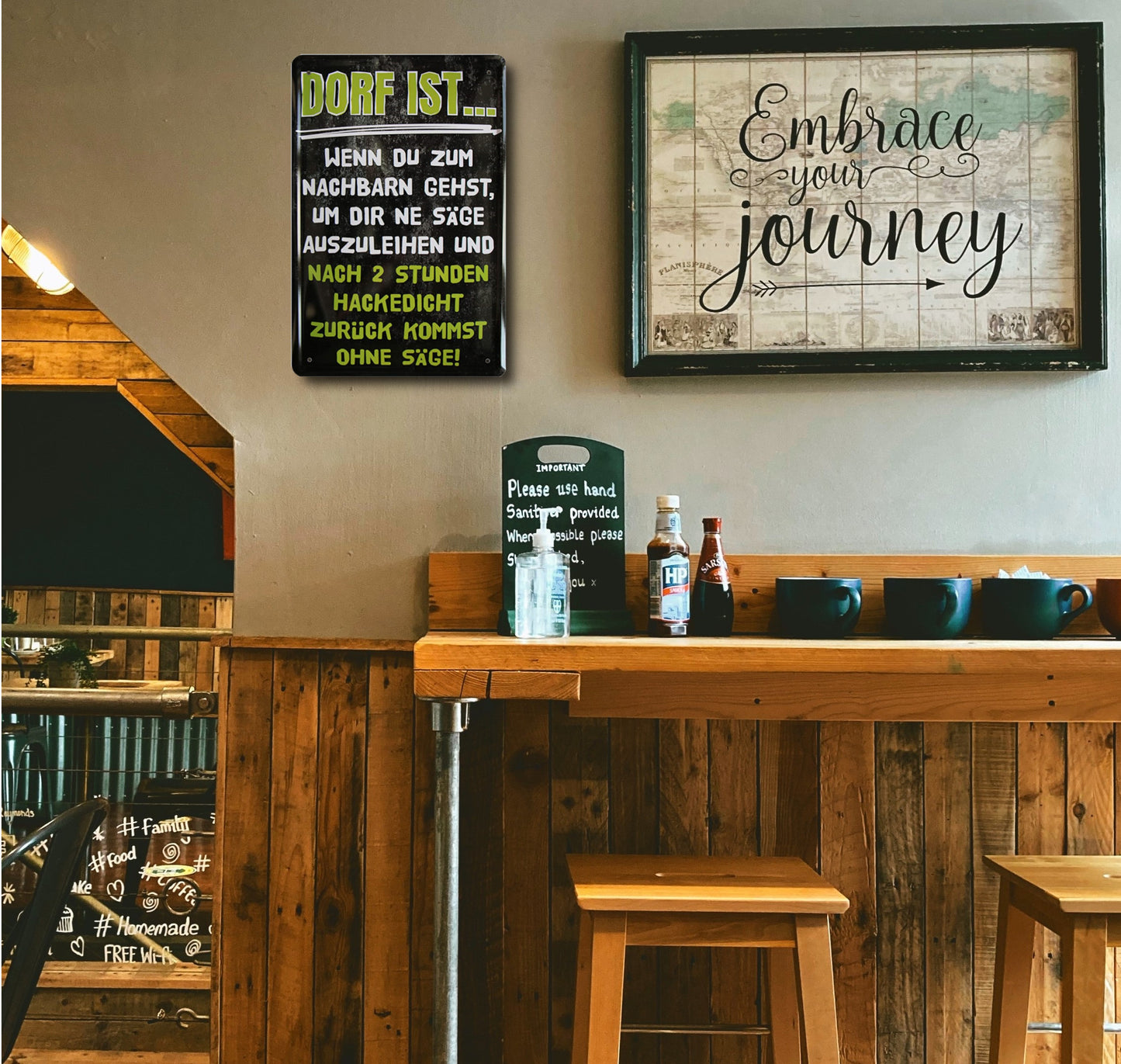 Blechschild ''Dorf ist... wenn du zum Nachbarn'' 20x30cm