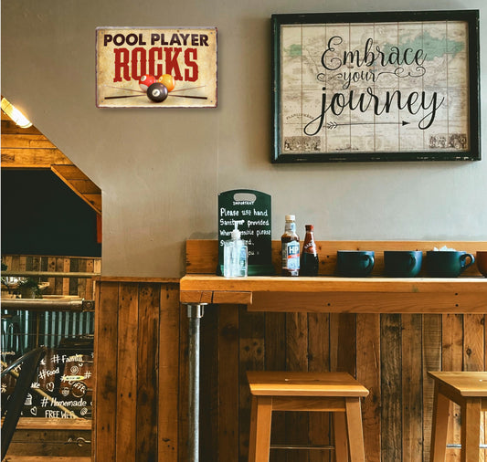 Blechschild ''Pool Player Rocks'' 20x30cm