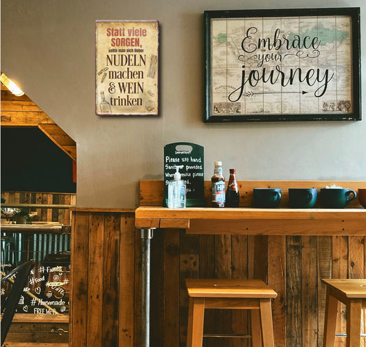 Blechschild''Statt viele Sorgen viele Nudeln & Wein'' 20x30cm