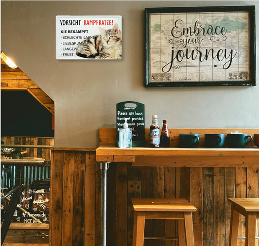 Blechschild ''Vorsicht Kampfkatze. sie bekämpft'' 20x30cm