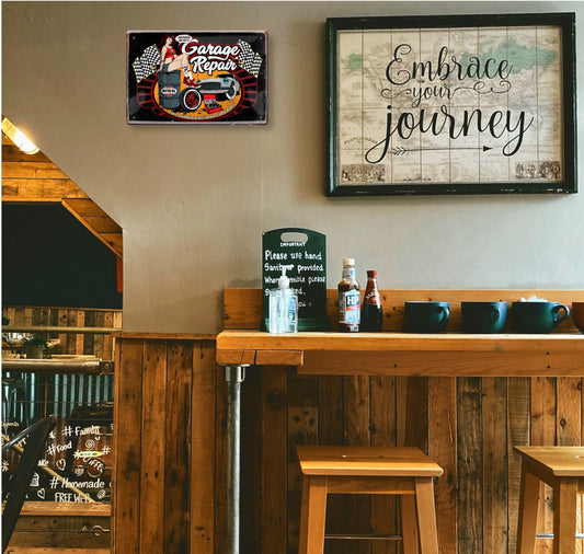 Blechschild ''Garage Repair (Frau auf Fass)'' 20x30cm