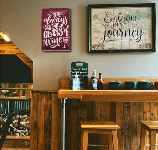 Blechschild ''Ther is always time for a glass Wine (Braun)'' 20x30cm