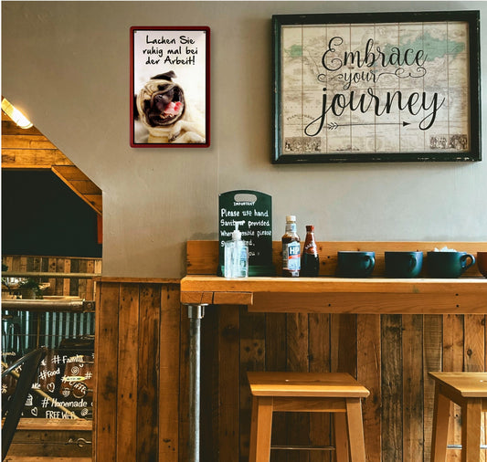 Blechschild ''Mops Lachen sie ruhig mal bei der Arbeit'' 20x30cm