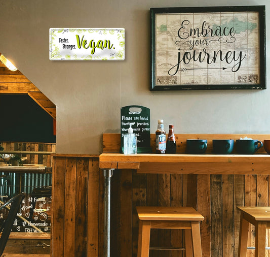 Blechschild ''Faster, Stronger, Vegan'' 28x12cm