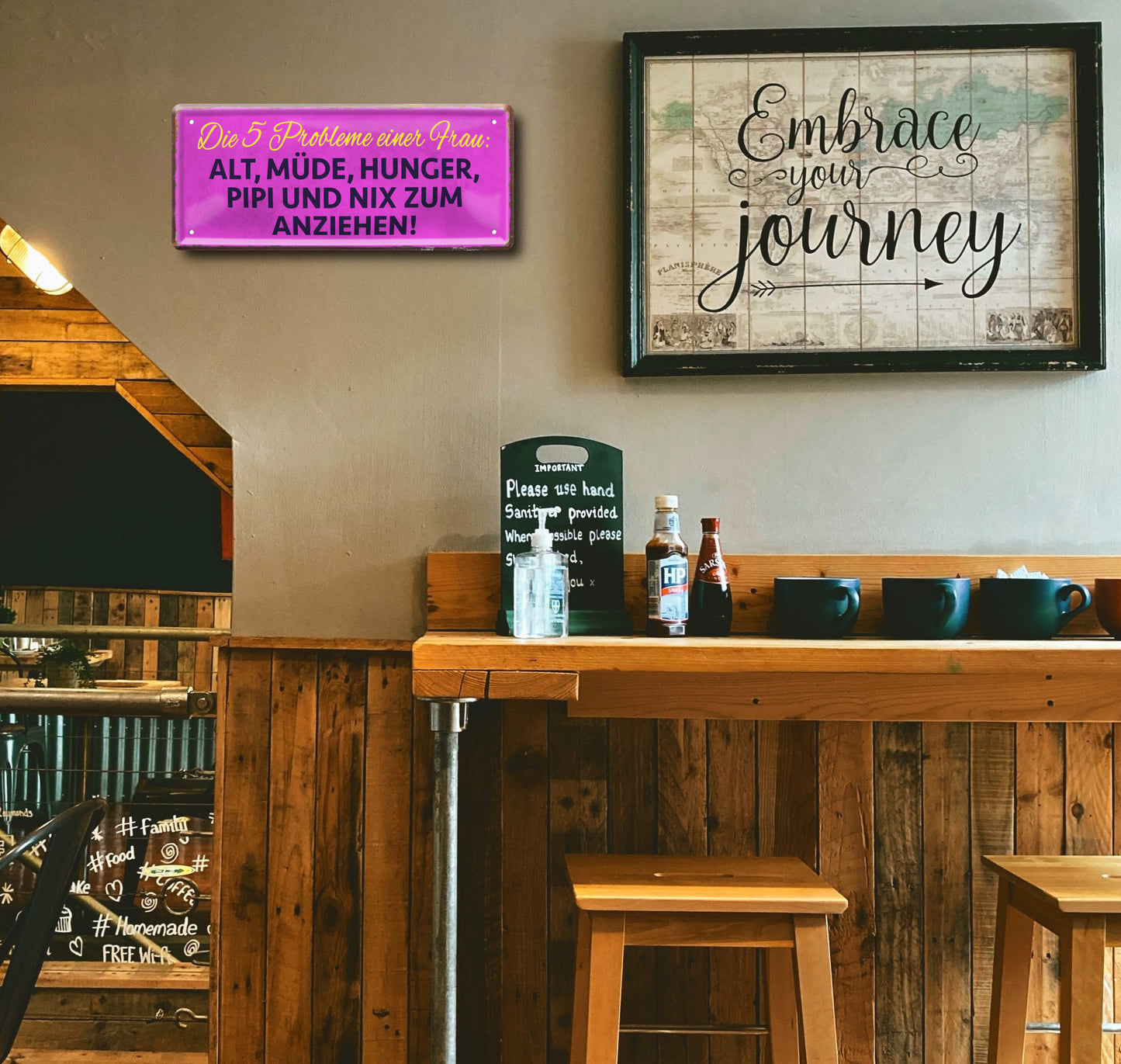 Blechschild ''Die 5 Probleme einer Frau. nix zum anziehen'' 28x12cm