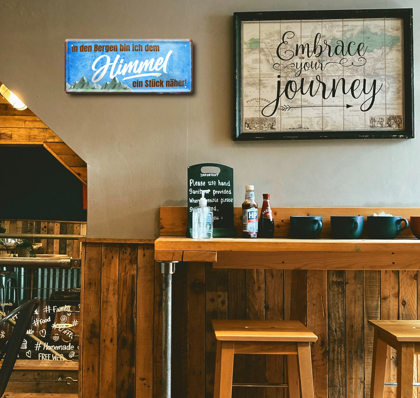 Blechschild ''In den Bergen bin ich dem Himmel näher'' 28x12cm