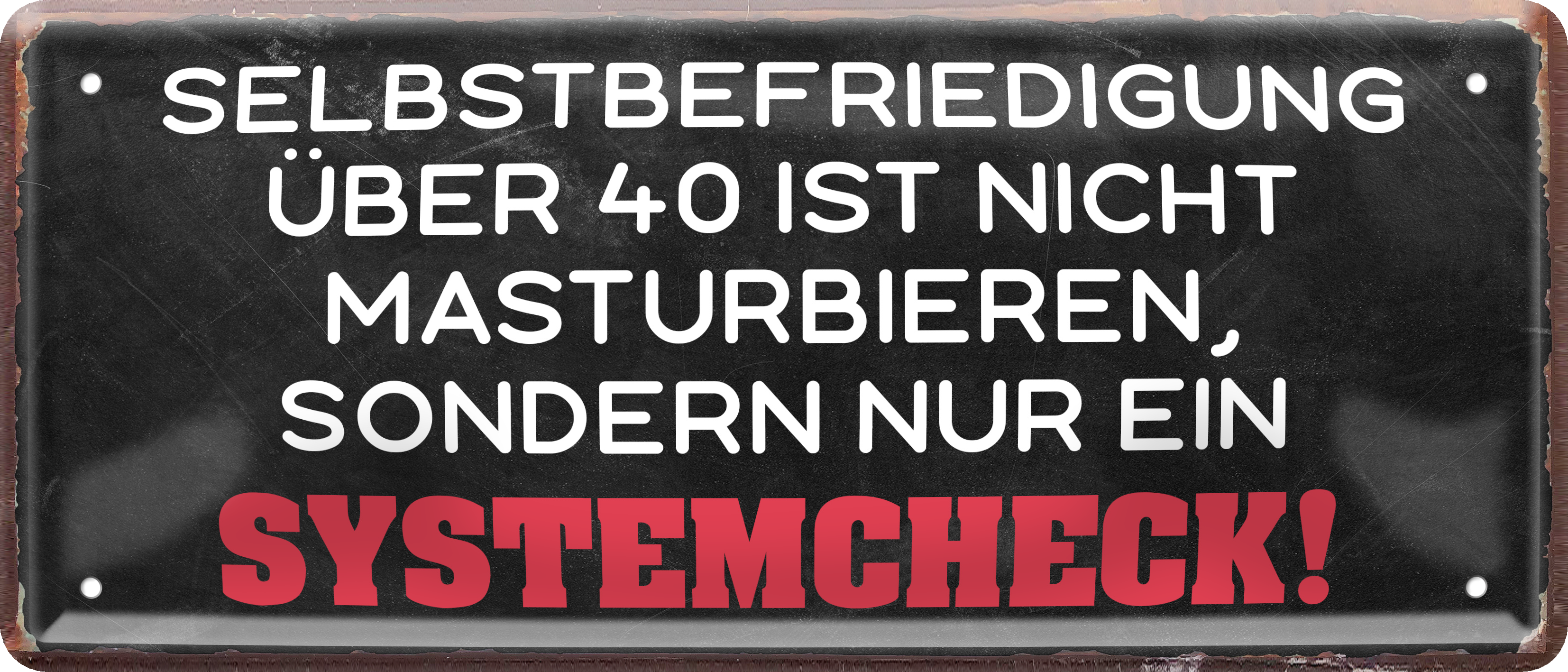 Blechschild ''Selbstbefriedigung ber 40 Systemcheck'' 28x12cm Schilderstore24 Blechschild ''Selbstbefriedigung ber 40 Systemcheck'' 28x12cm Schilderstore24